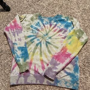 like new distressed tie dye embroidered sweatshirt